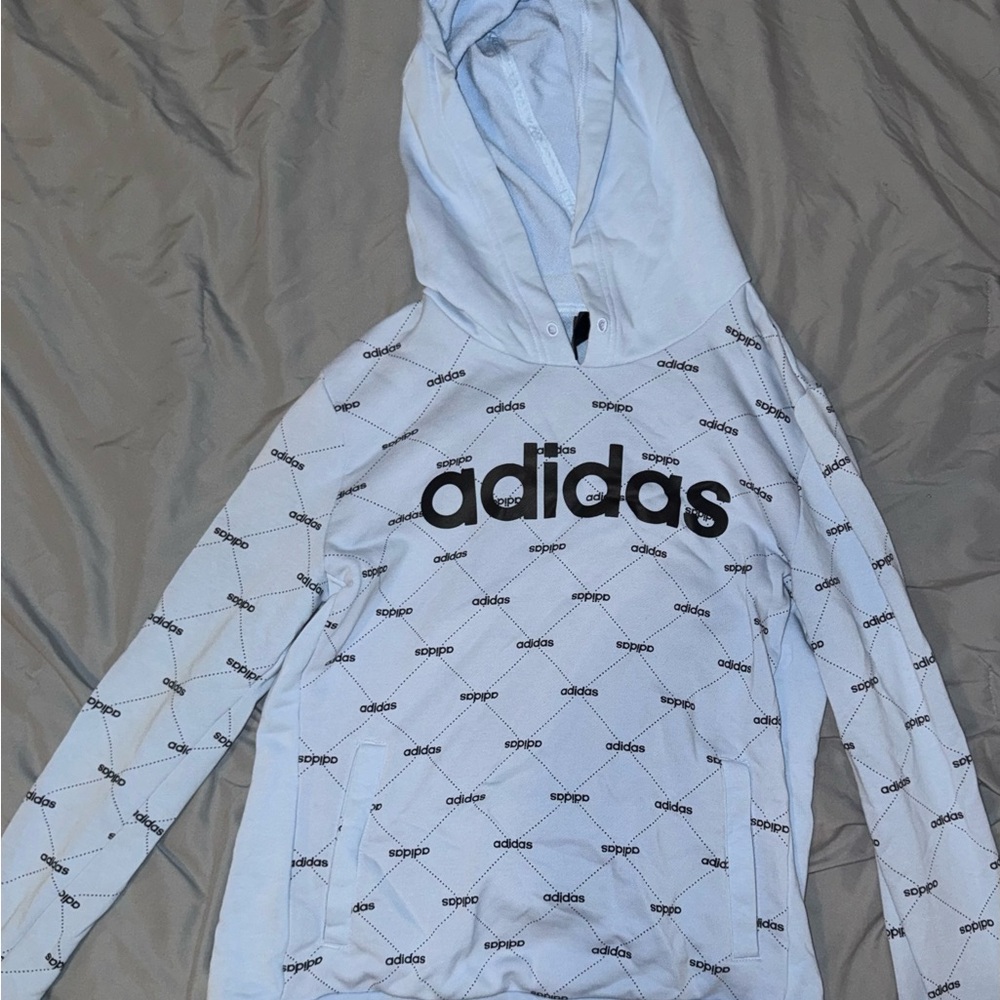 Adidas Light Blue and Black Patterned Hoodie